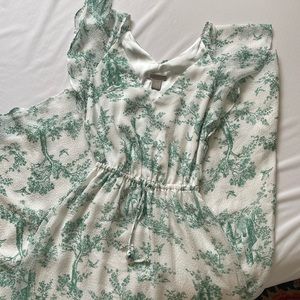 H&M Flowy white and green print maxi dress 0